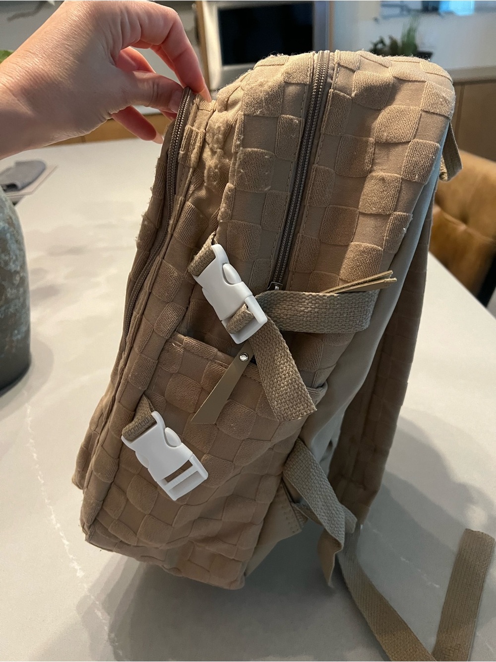 Neutral Tan Quilted Men's Backpack - Everyday Carry - Picture 6 of 7